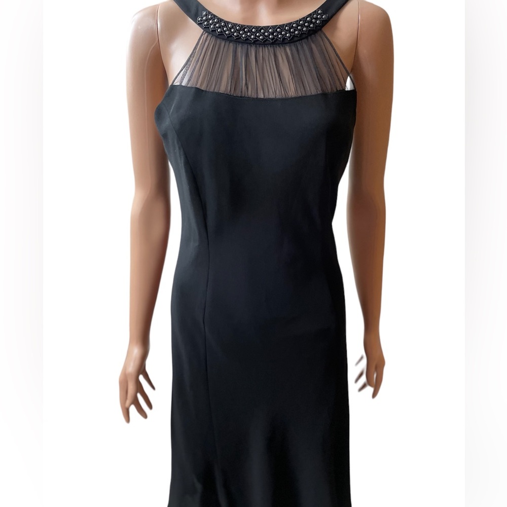 Evan Picone - Black Petite Knee Length Cocktail Dress with Beaded Neckline